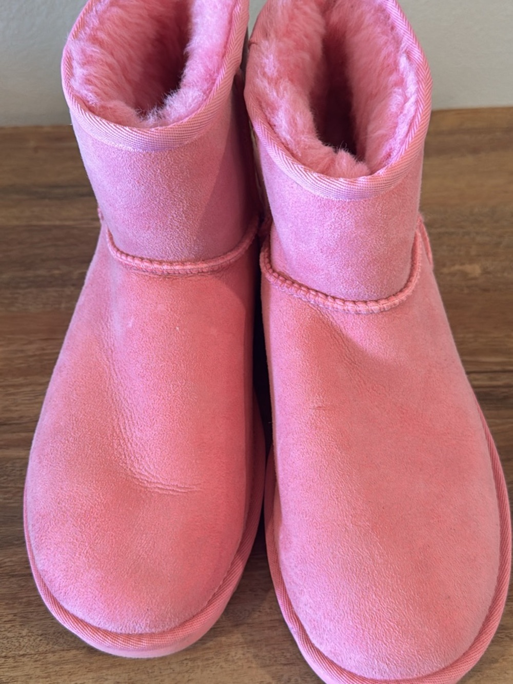 UGG Mini Boots in Pink Suede with Plush Shearling - Picture 3 of 4